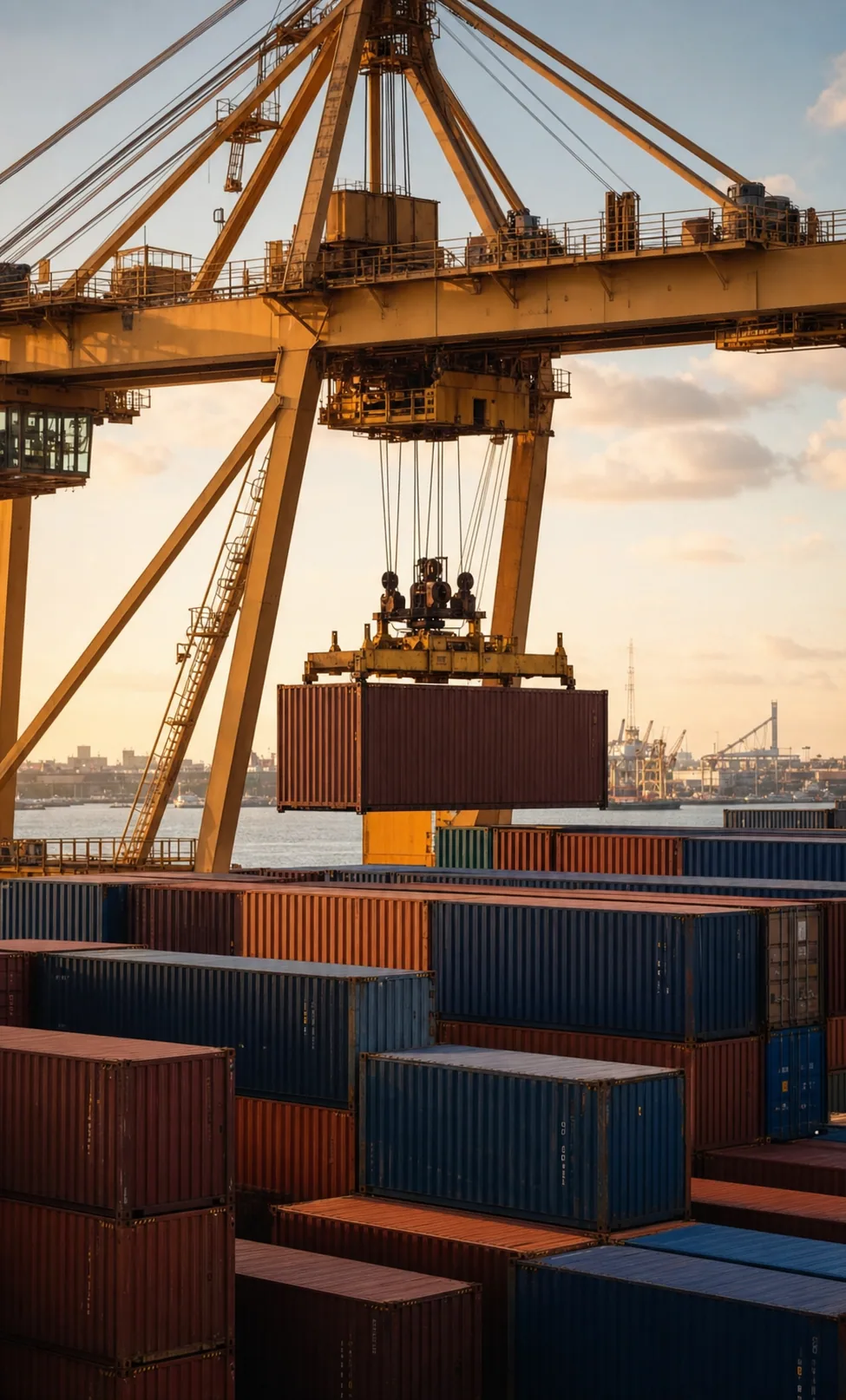 Port crane handling cargo containers