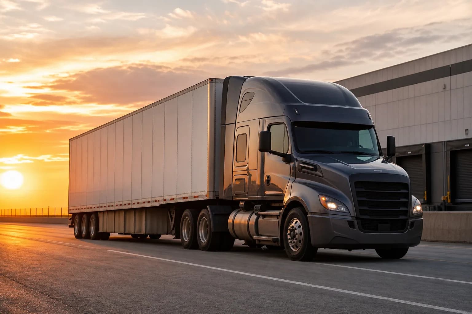 Truck transporting goods by road